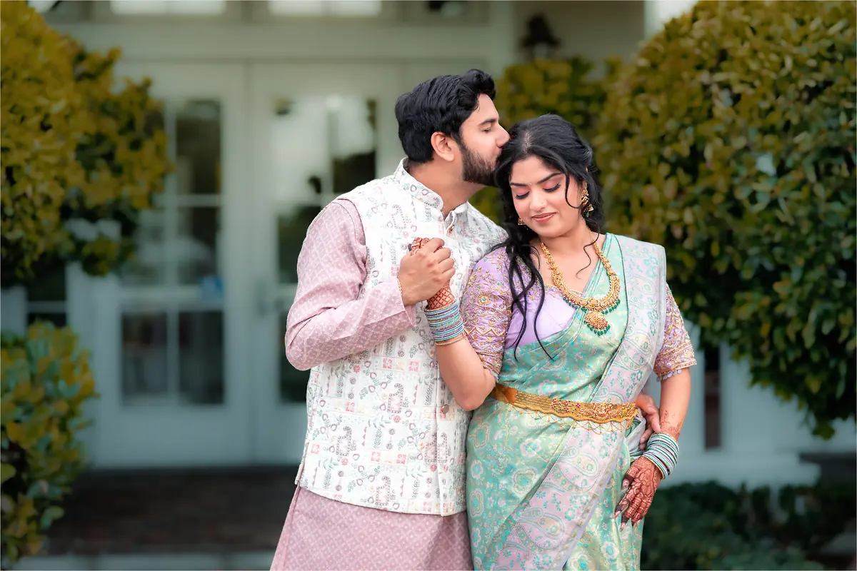 A quiet embrace in pastel silk