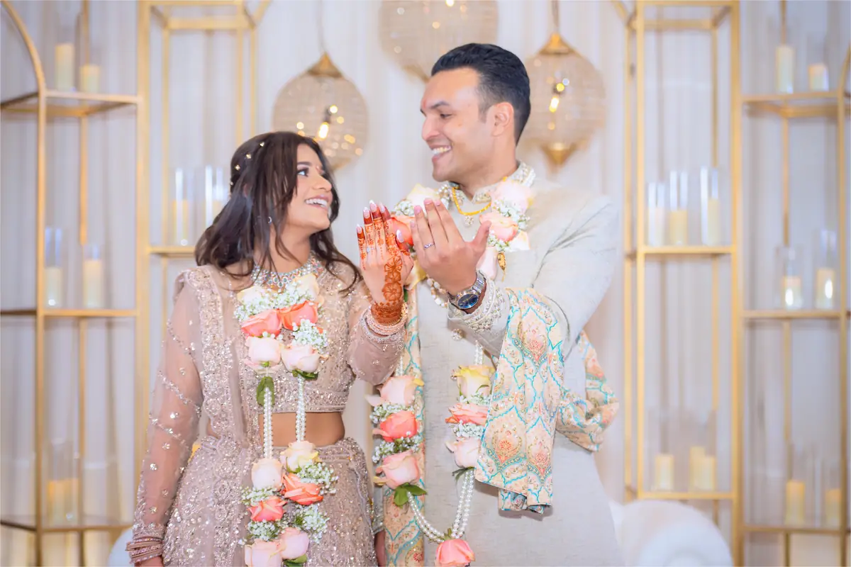 The varmala moment — garlands and laughter