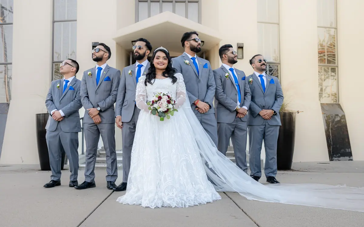 The wedding party outside the chapel