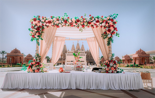 The mandap set and waiting