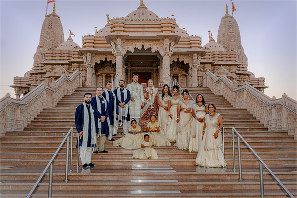 The wedding party on the temple steps