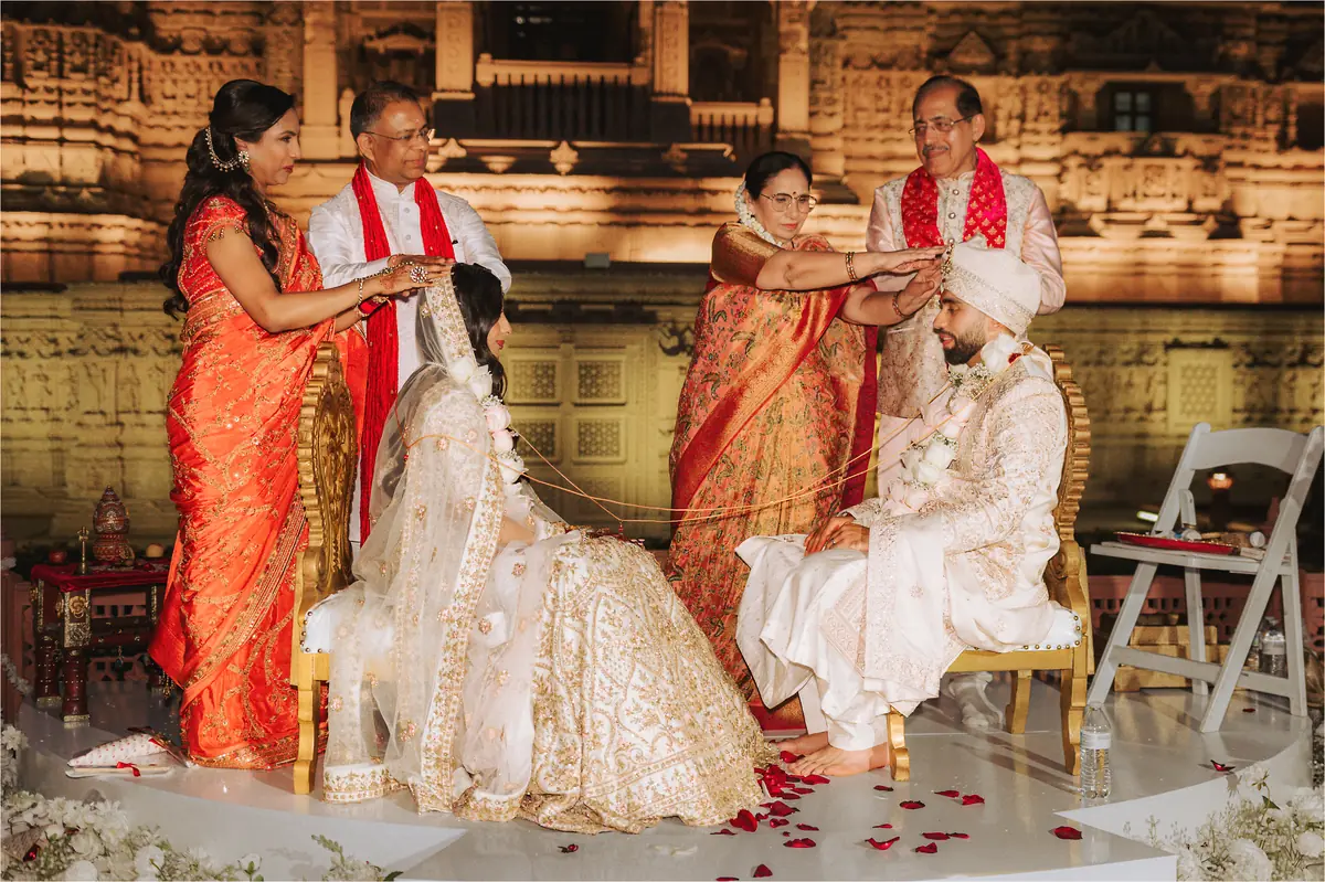 Garlands at the lit temple