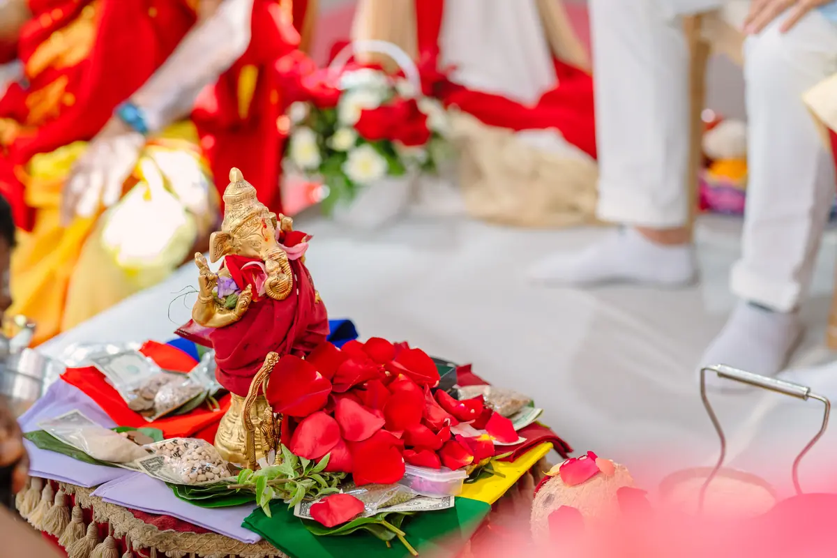 Offerings laid out for the puja