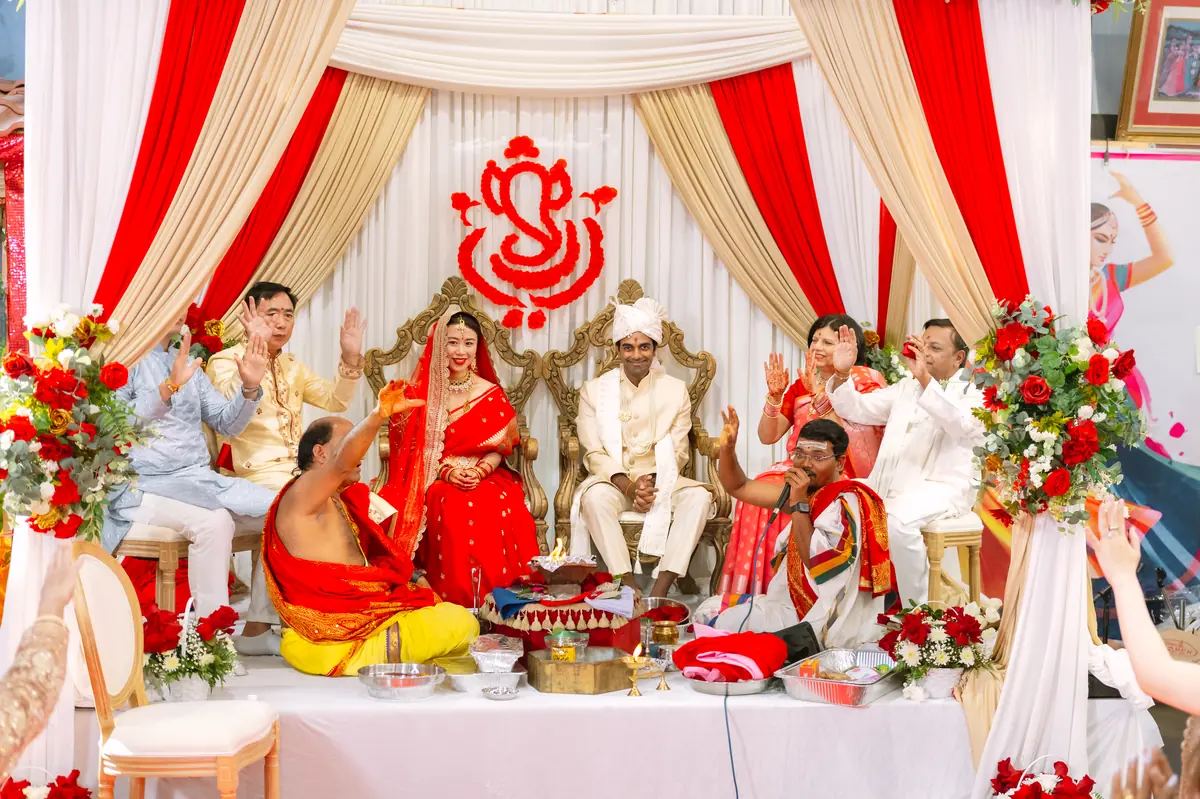The mandap, family gathered