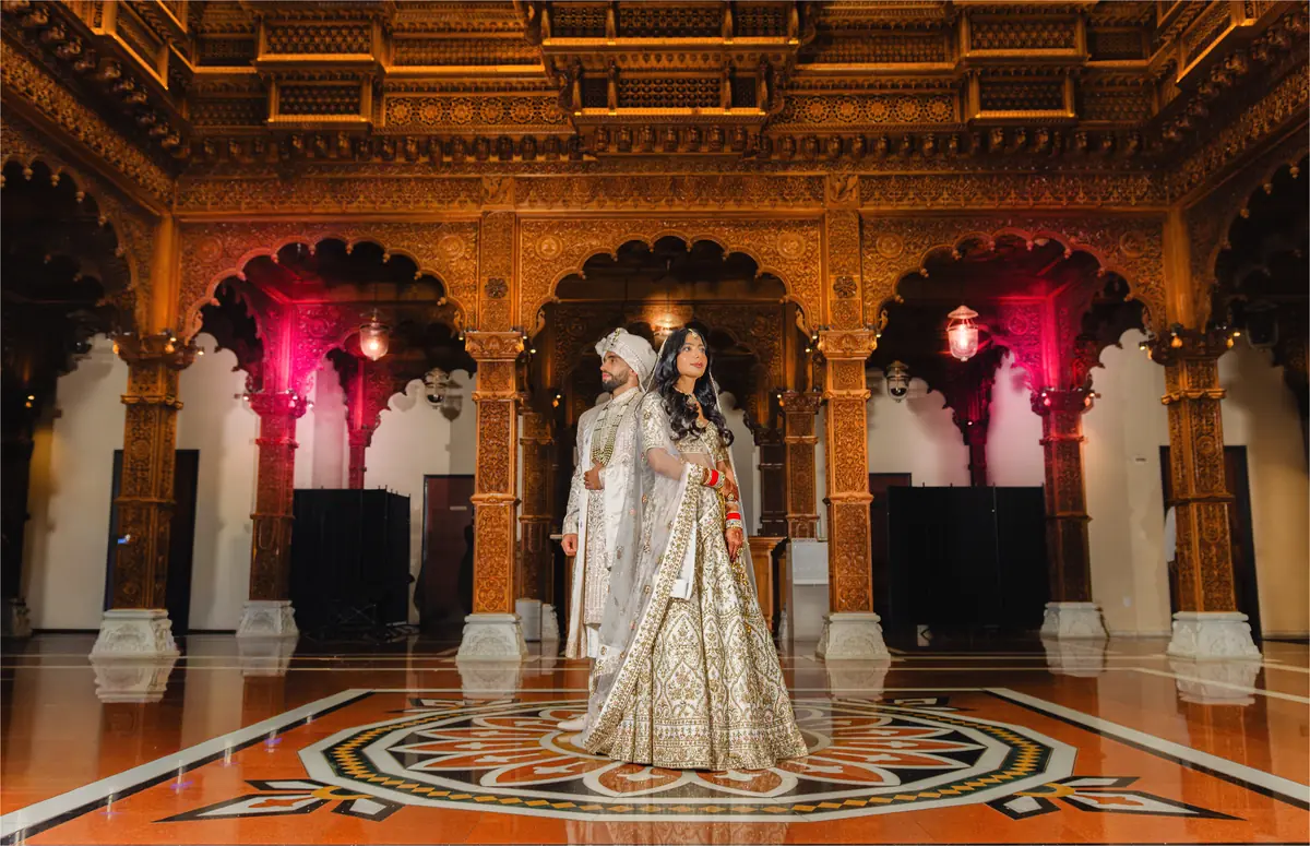 The bride alone in the carved mandir