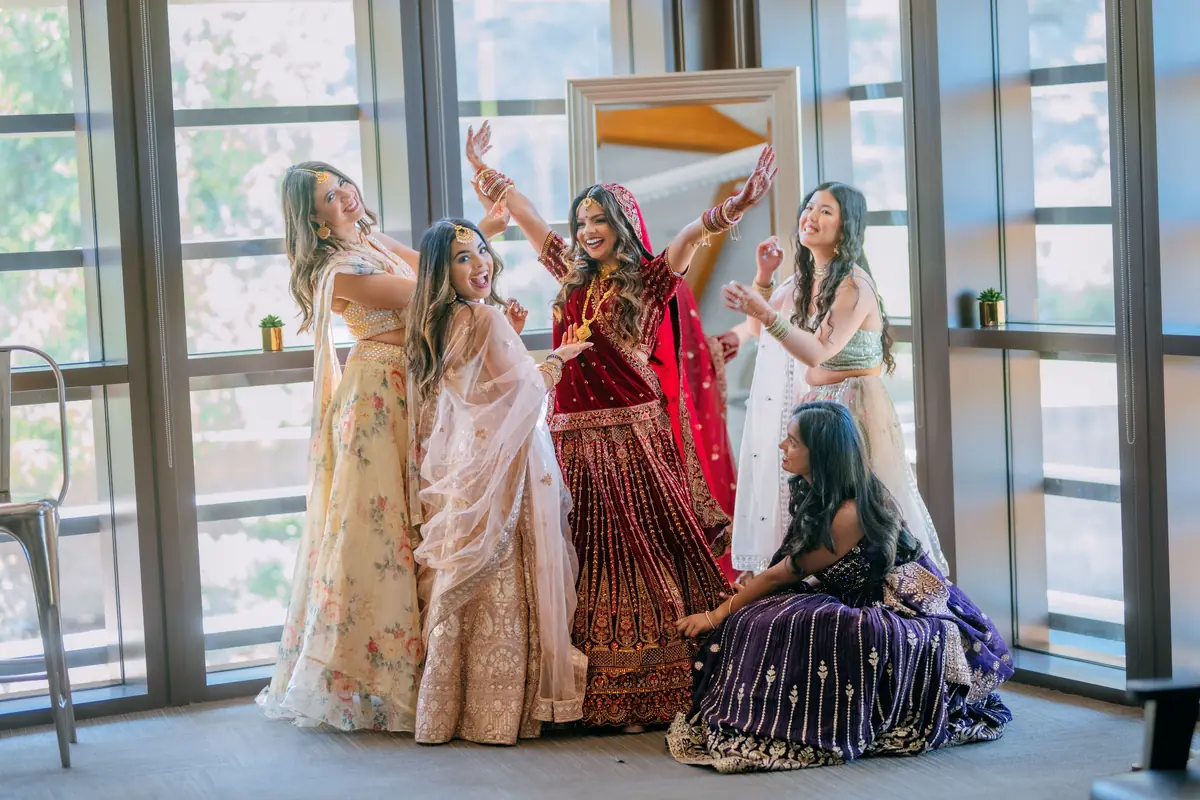 The bridal party dancing