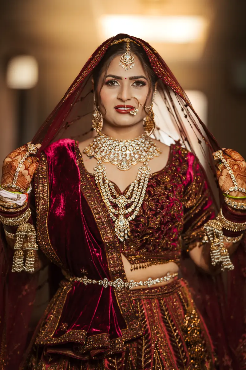 The bride, veiled
